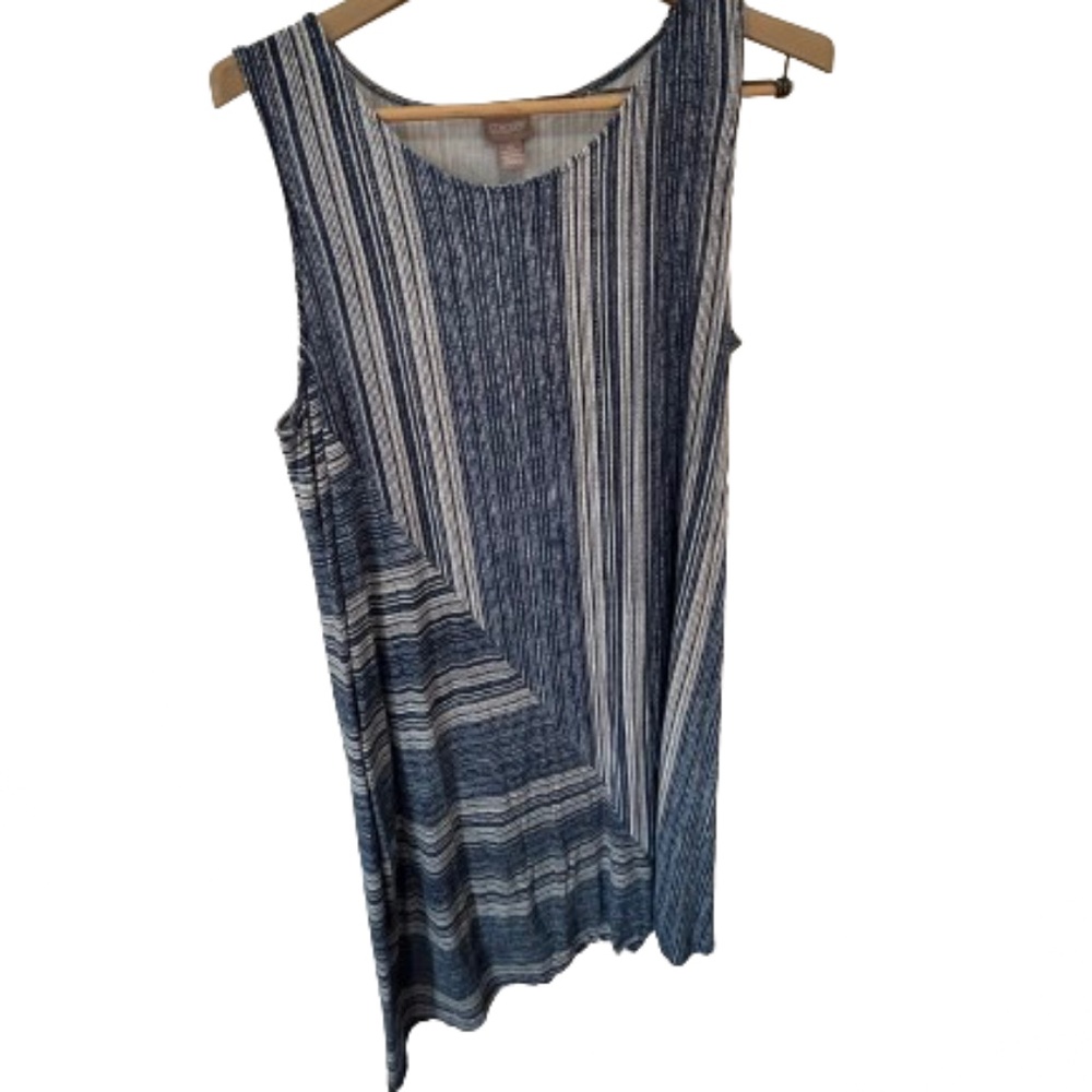 Chico's Jazarray Striped Scoop Neck Asymmetrical Hem Women's Midi Dress Size L